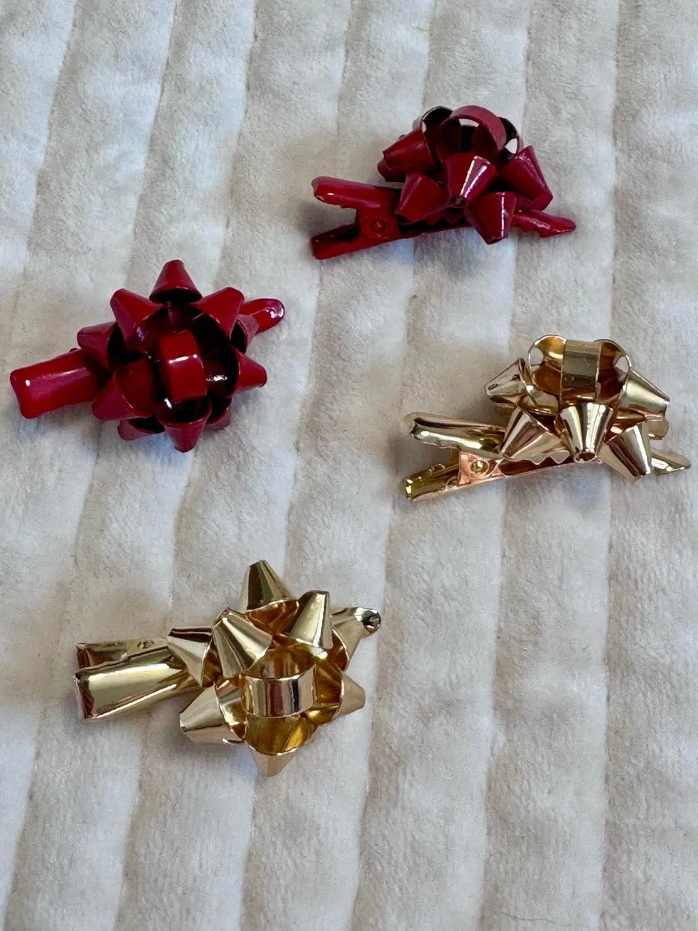 Festive Red & Gold Bow Hair Clips for Kids